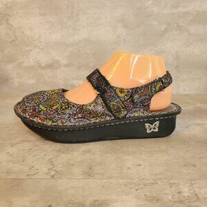 Alegria Paloma Shoes Womens Size 37 Black Multi Mary Jane Comfort Leather Strap